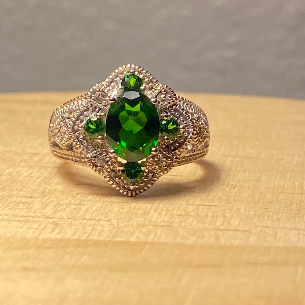 Chrome Diopside & White Topaz‎ Sterling Silver Ring Womens Sz 10 2.65ctw Green